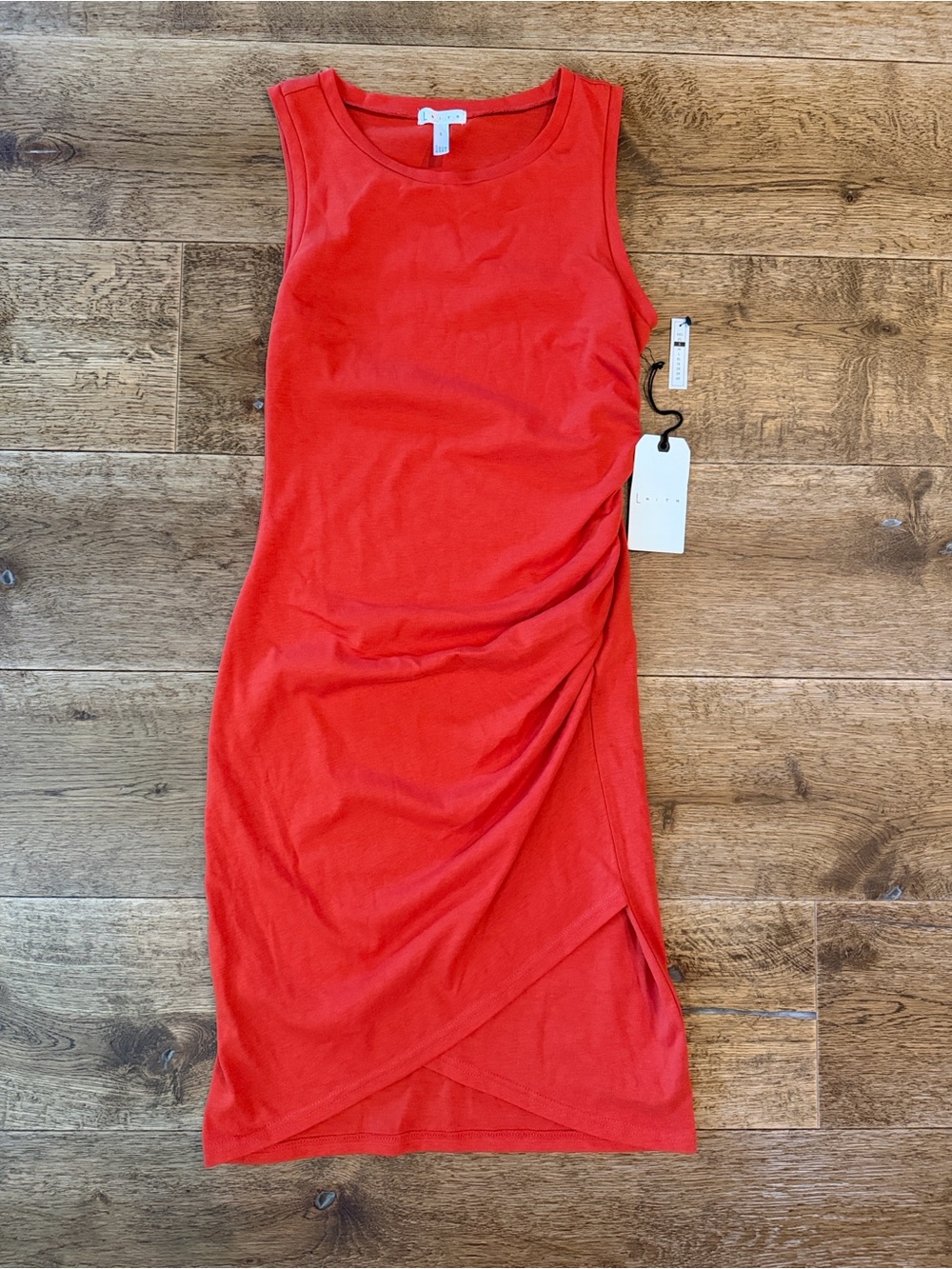 Sleeveless Orange Dress with Side Ruched Detail